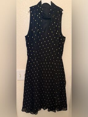 White House Black Market Black Midi Dress with Gold Dot Print